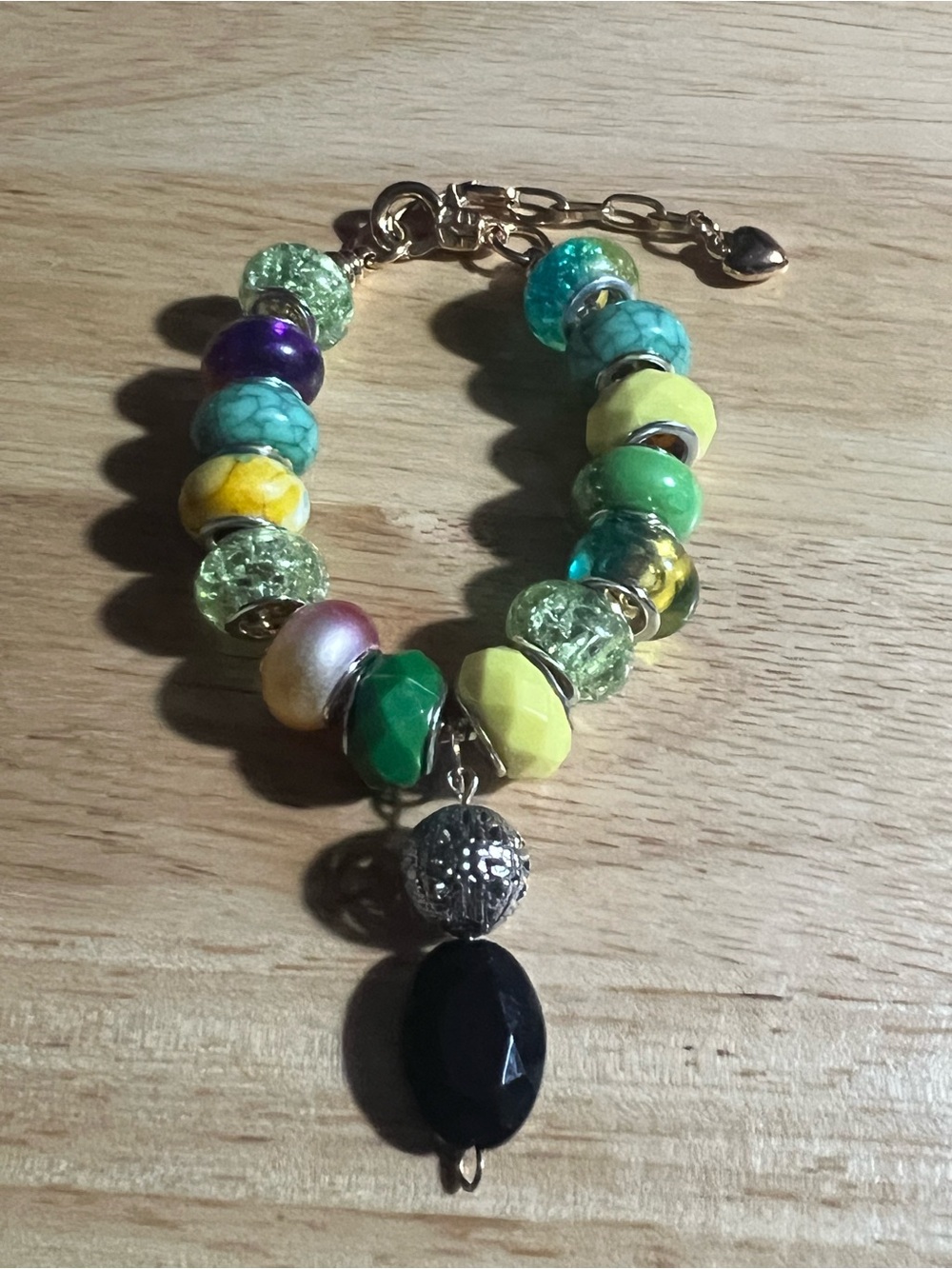 Colorful Bead Charm Bracelet with Black Teardrop Pendant - Women Jewelry B192 - Picture 6 of 6